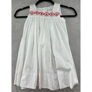 The Proper Peony Dress Girls 2T White Red Embroidered Sleeveless Smocked NWT